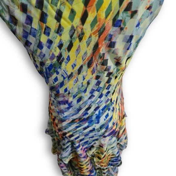 Signature by Robbie Bee Geometric Midi Dress | Sleeveless Fairy Ruffle Hem 8P - Picture 13 of 16